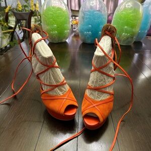 Guess Open Toe Lace Up Suede High Heel